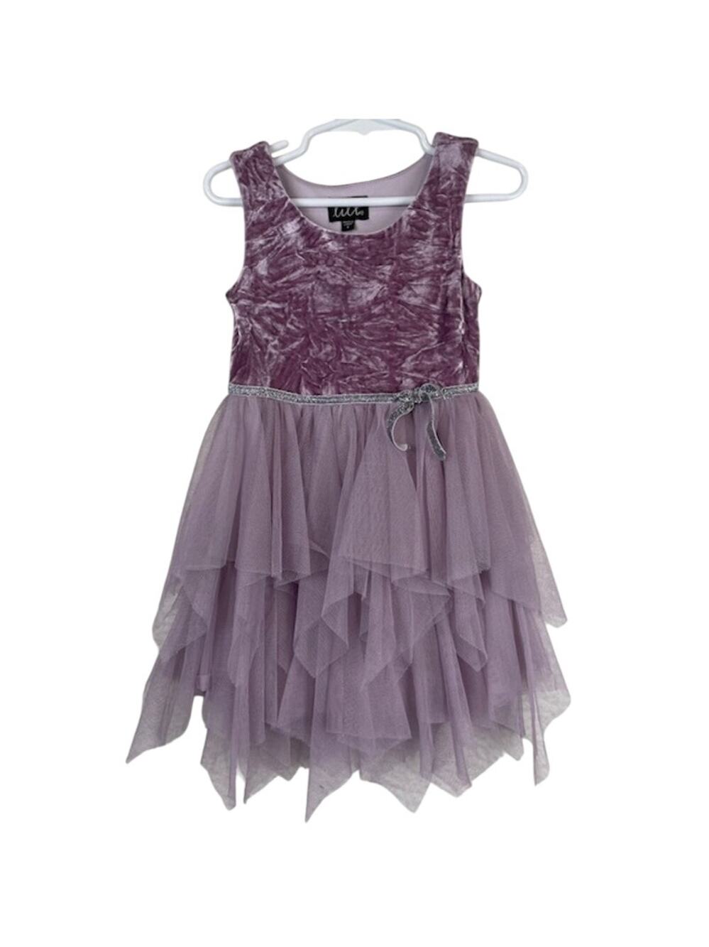 Lilt-Lavender Velour & Tulle Dress, Silver Glitter Waistband